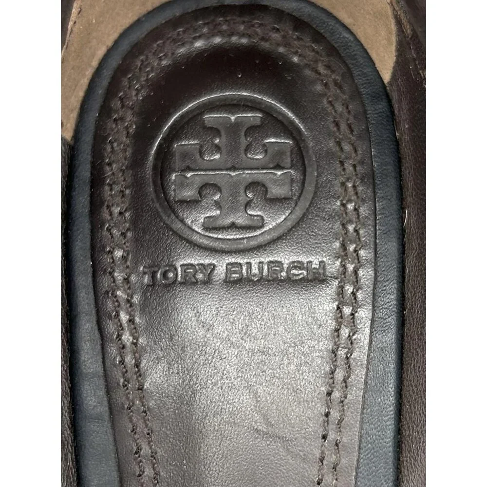 Tory Burch Shoes Womens 7 Black Kingsbridge Leather Ballet Flats Mirrored Cutout